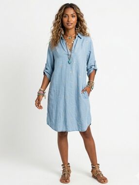 Cloth & Stone Boho Medium Artisy  Chambray Festival Weekend Summer Ready Dress